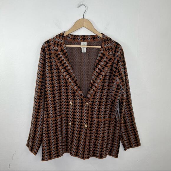 Joie Houndstooth Double Breasted Sweater Cardigan Blazer Jacket Size XL - Picture 10 of 10